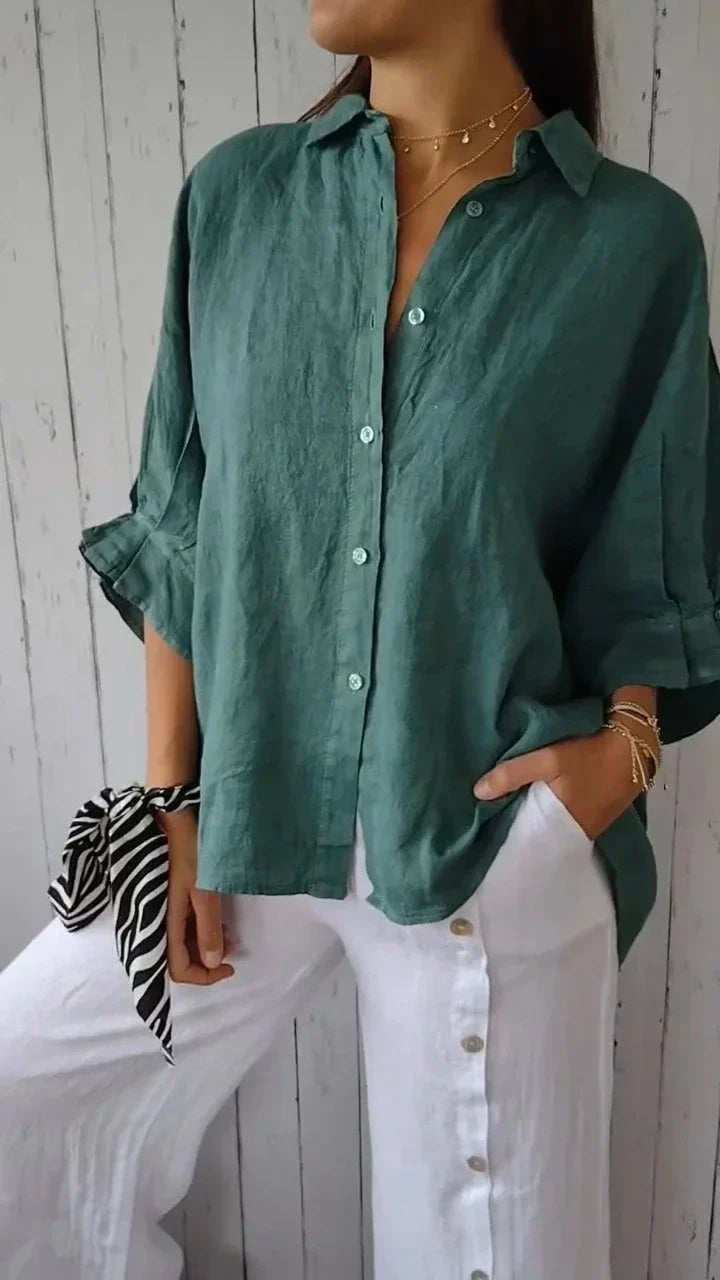Aelita - Camisa Informal de Algodón y Lino