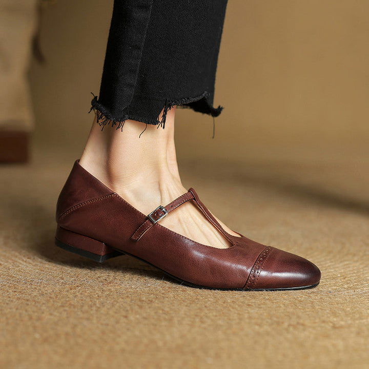 Reiten - Elegantes Zapatos Planos De Cuero Con Correa En T