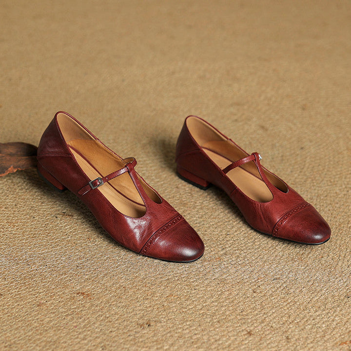 Reiten - Elegantes Zapatos Planos De Cuero Con Correa En T