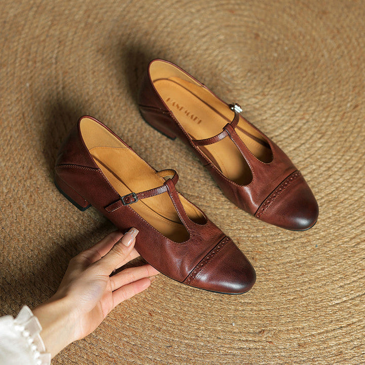 Reiten - Elegantes Zapatos Planos De Cuero Con Correa En T