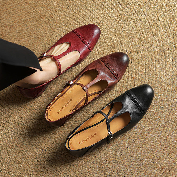 Reiten - Elegantes Zapatos Planos De Cuero Con Correa En T