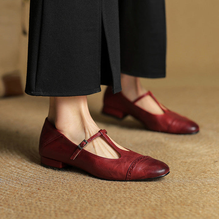 Reiten - Elegantes Zapatos Planos De Cuero Con Correa En T