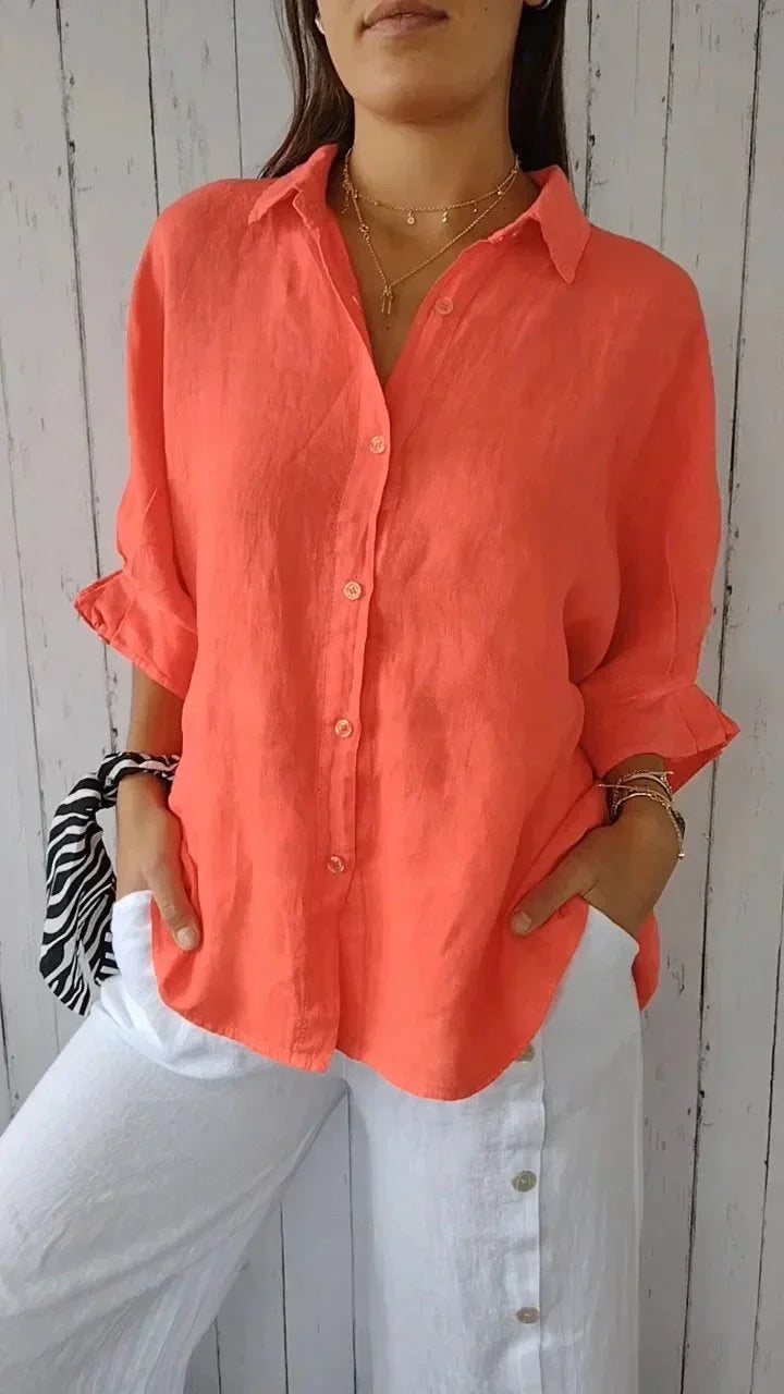Aelita - Camisa Informal de Algodón y Lino