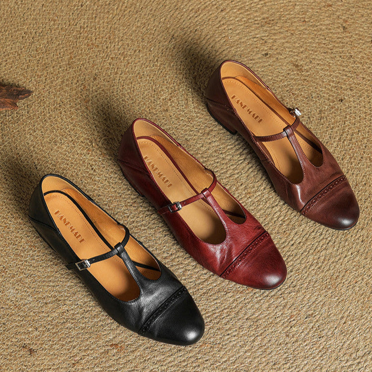 Reiten - Elegantes Zapatos Planos De Cuero Con Correa En T