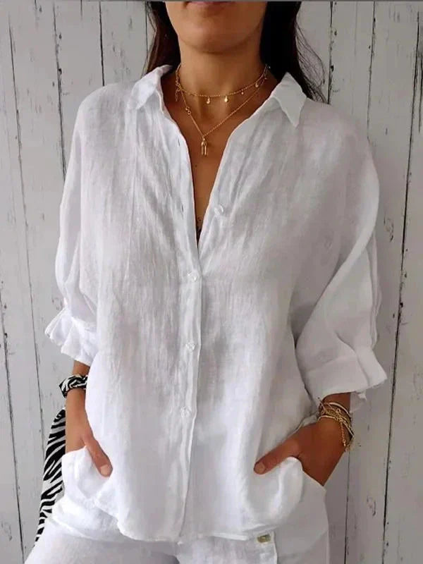 Aelita - Camisa Informal de Algodón y Lino