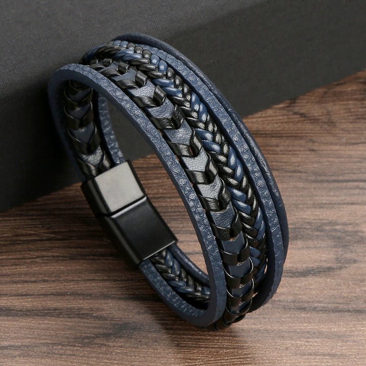 Lennart - Pulsera Trenzada de Cuerda de Cuero Multicapa