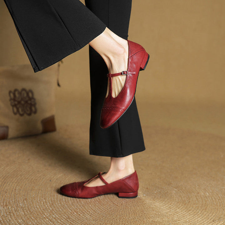 Reiten - Elegantes Zapatos Planos De Cuero Con Correa En T