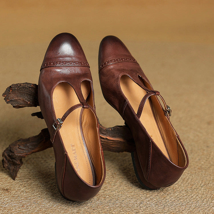 Reiten - Elegantes Zapatos Planos De Cuero Con Correa En T