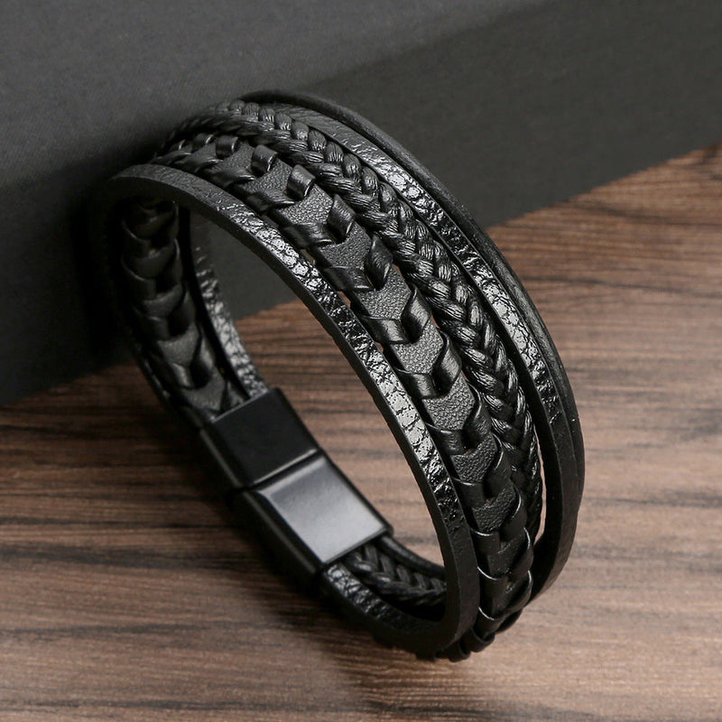 RuneCraft - Pulsera Vikinga Trenzada de Cuero