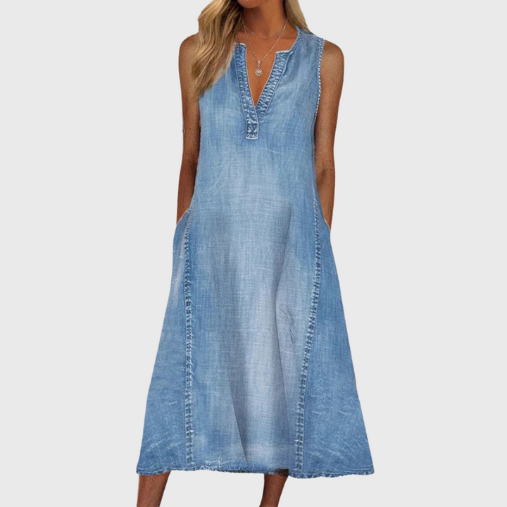 Renia - Vestido Cómodo de Denim