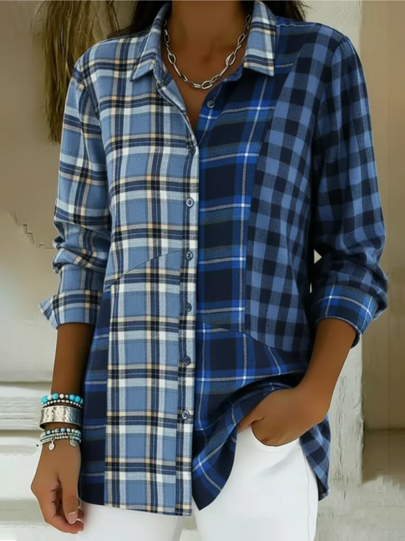 Camren - Blusa De Manga Larga Con Estampado a Cuadros