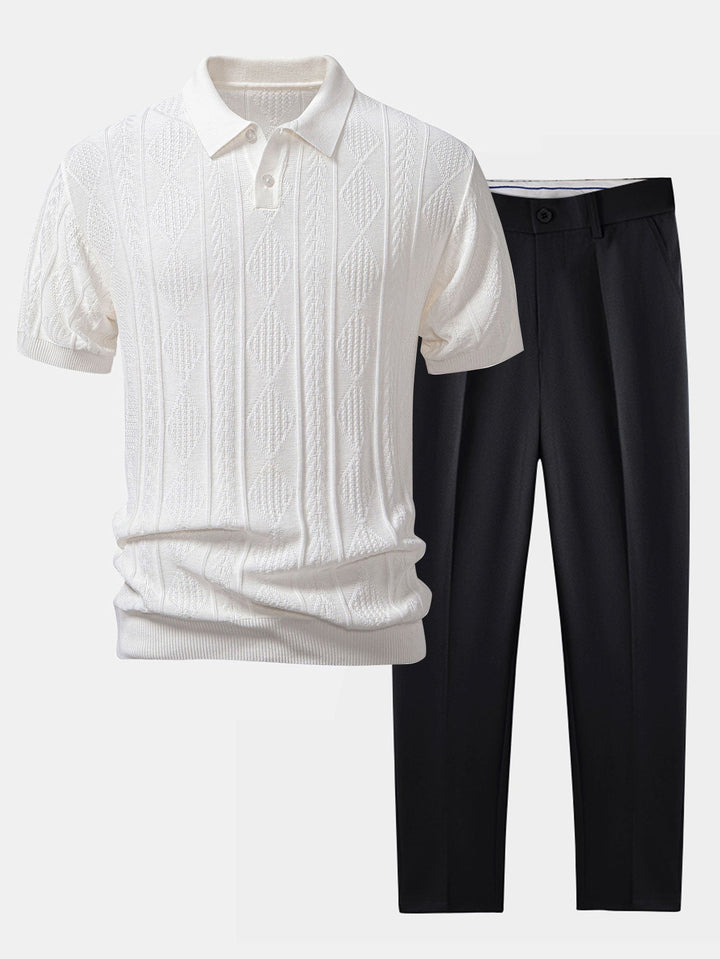 Henson - Polo De Punto Jacquard Geométrico y Pantalones Ajuste Entallado