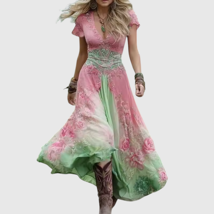 Vihangi - Vestido Floral Entallado y Holgado