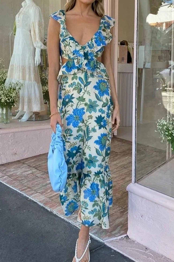 Braelynn - Elegante Vestido Largo Sin Mangas Con Volantes