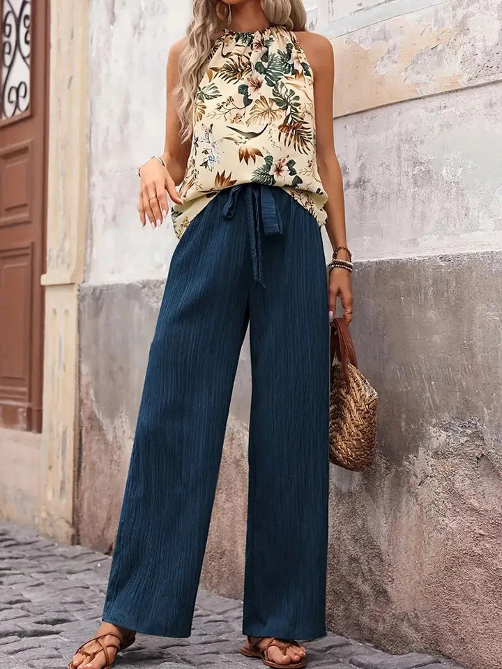 Azelie - Elegante Conjunto De Dos Piezas Sin Mangas Estampado