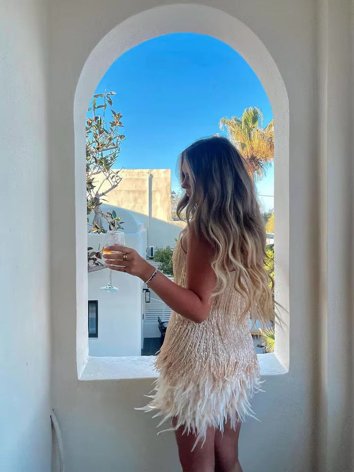 Jemima - Elegante Minivestido Con Plumas