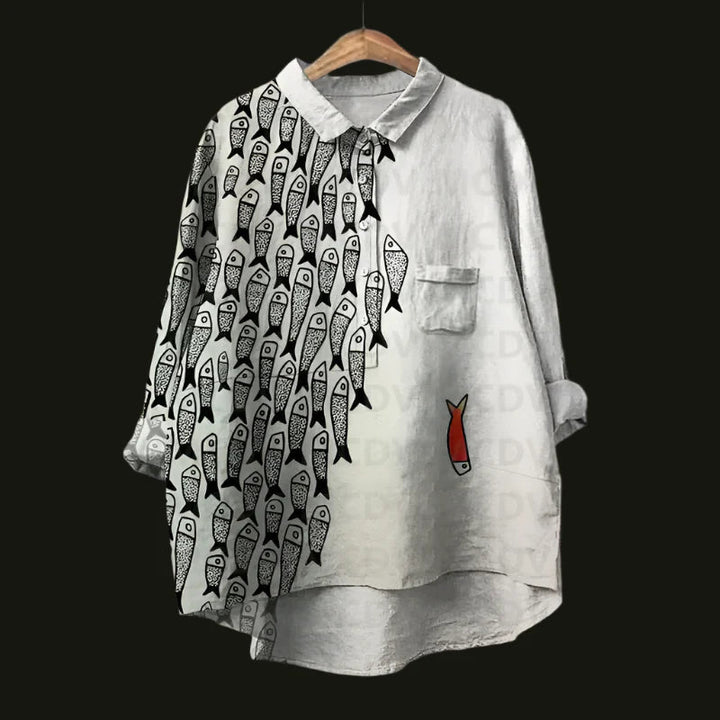 Saioa - Cómoda Camiseta Vintage Con Estampado De Peces