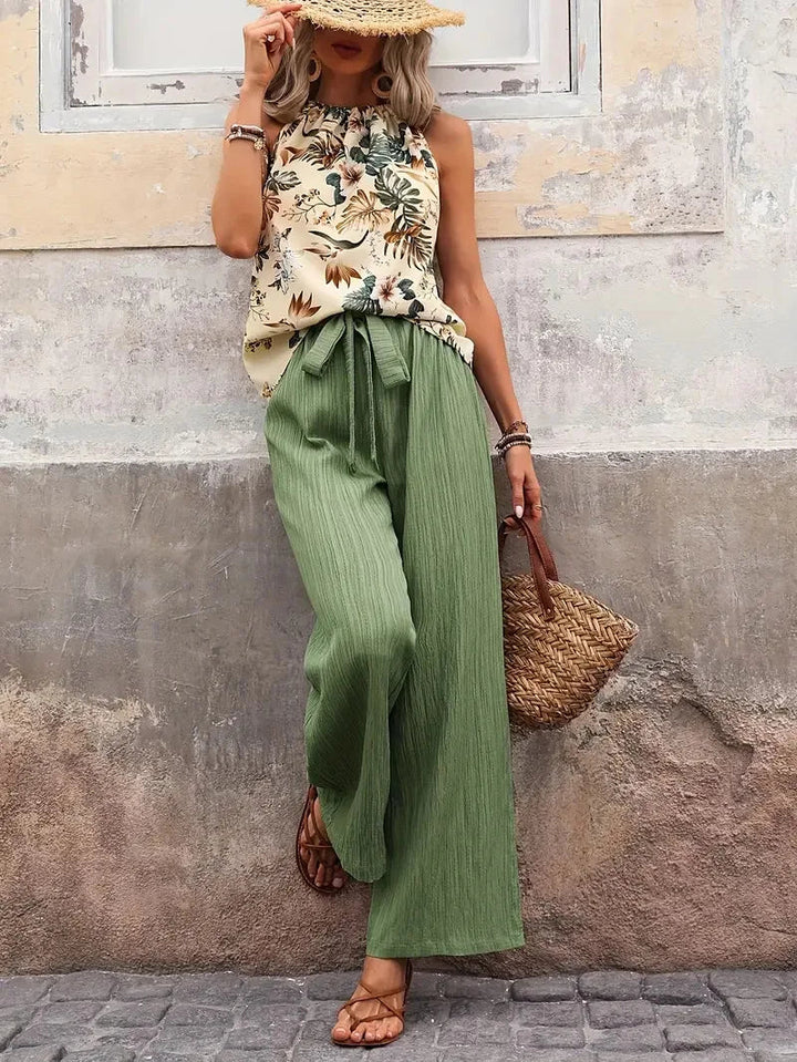 Azelie - Elegante Conjunto De Dos Piezas Sin Mangas Estampado