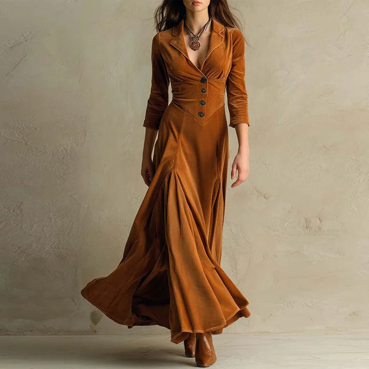 Nyvana - Vestido Largo con Botones y Pliegues