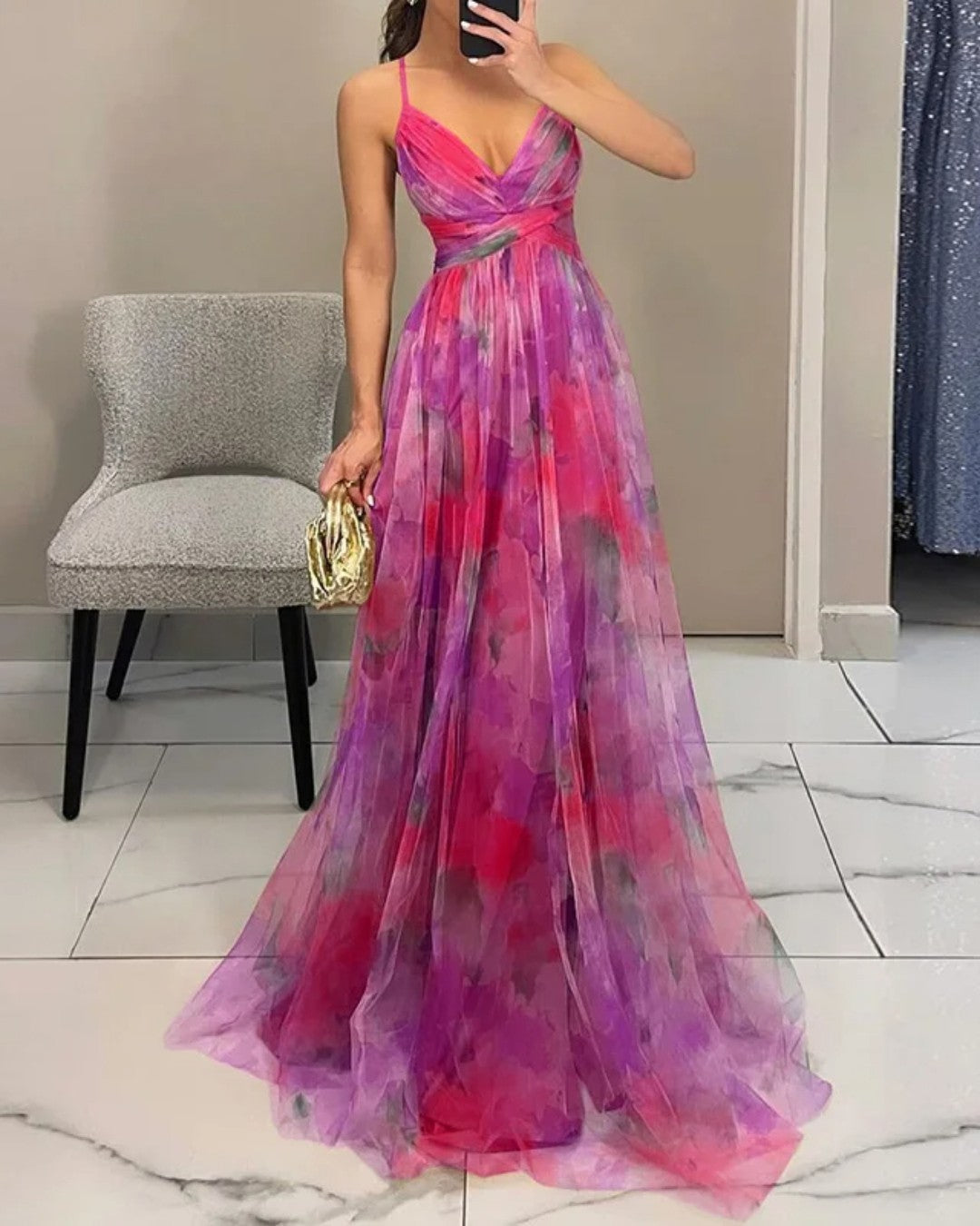 Dinushi - Vestido largo Floral Elegante