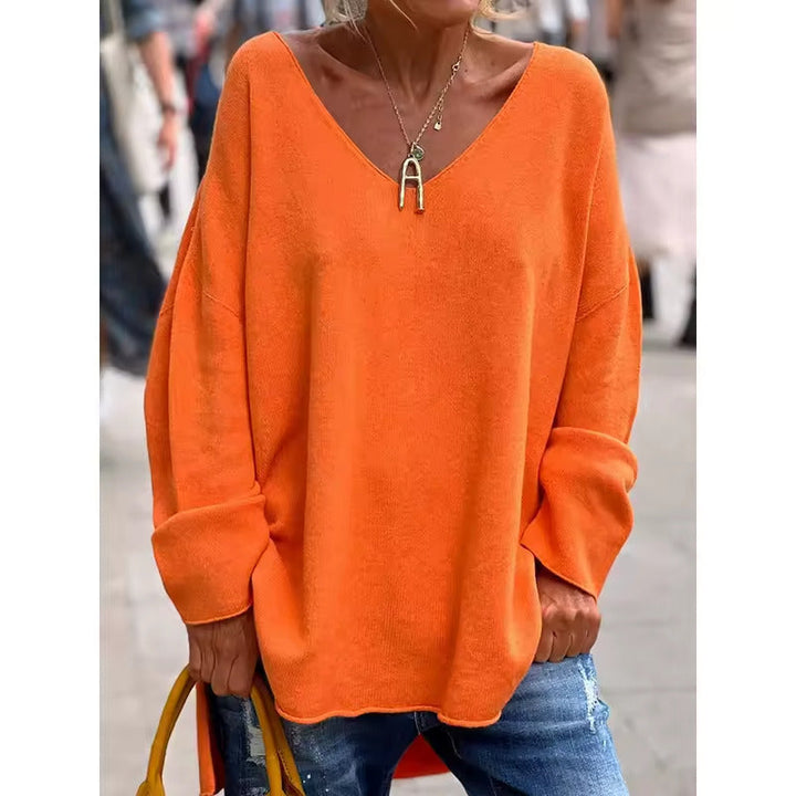 Paola - Elegante Top De Manga Larga Con Cuello en V Holgado