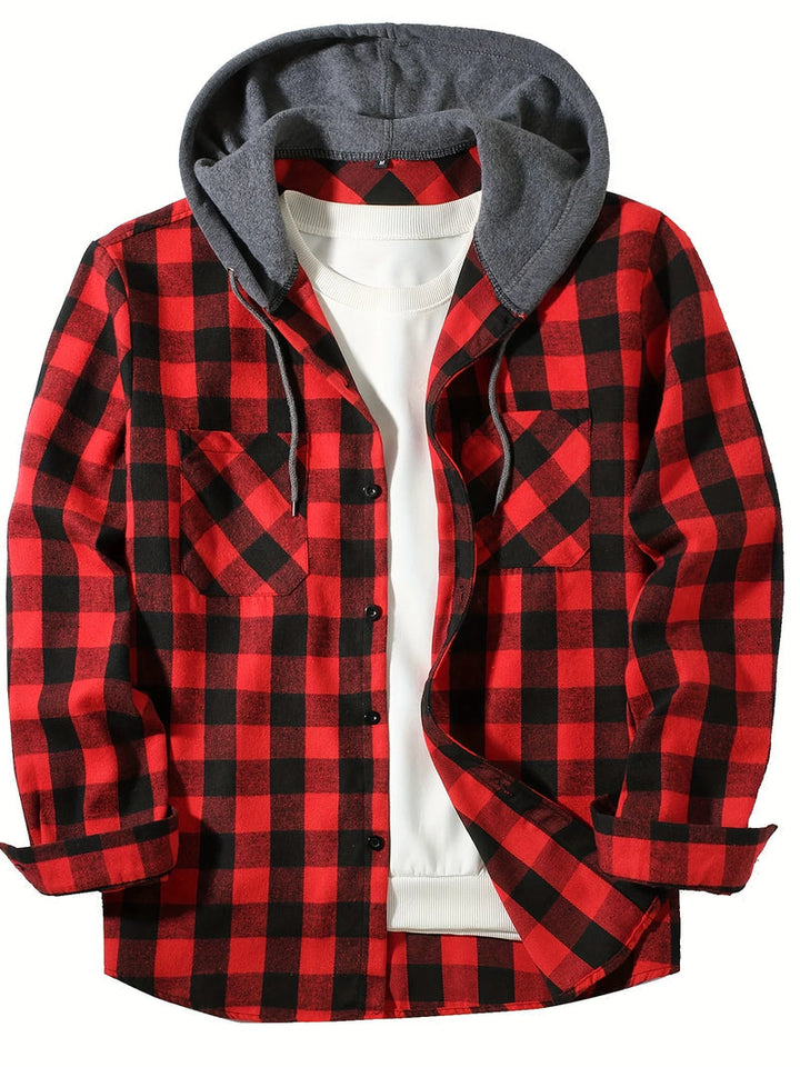 Ronildo - Camisa a Cuadros de Manga Larga Con Capucha y Botones