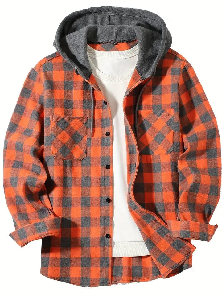 Ronildo - Camisa a Cuadros de Manga Larga Con Capucha y Botones