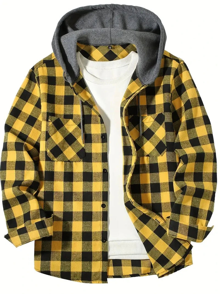 Ronildo - Camisa a Cuadros de Manga Larga Con Capucha y Botones