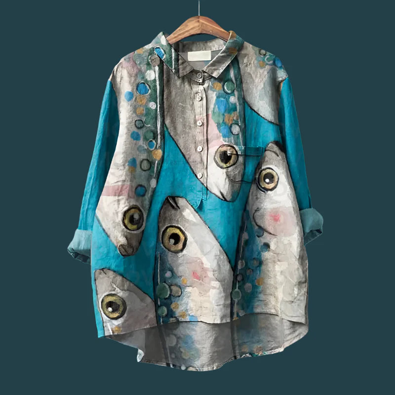 Saioa - Cómoda Camiseta Vintage Con Estampado De Peces