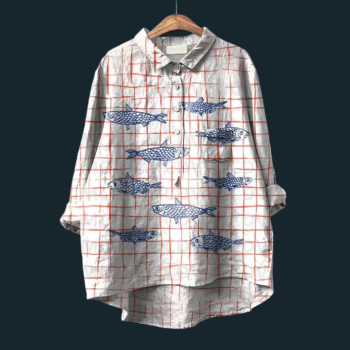 Saioa - Cómoda Camiseta Vintage Con Estampado De Peces
