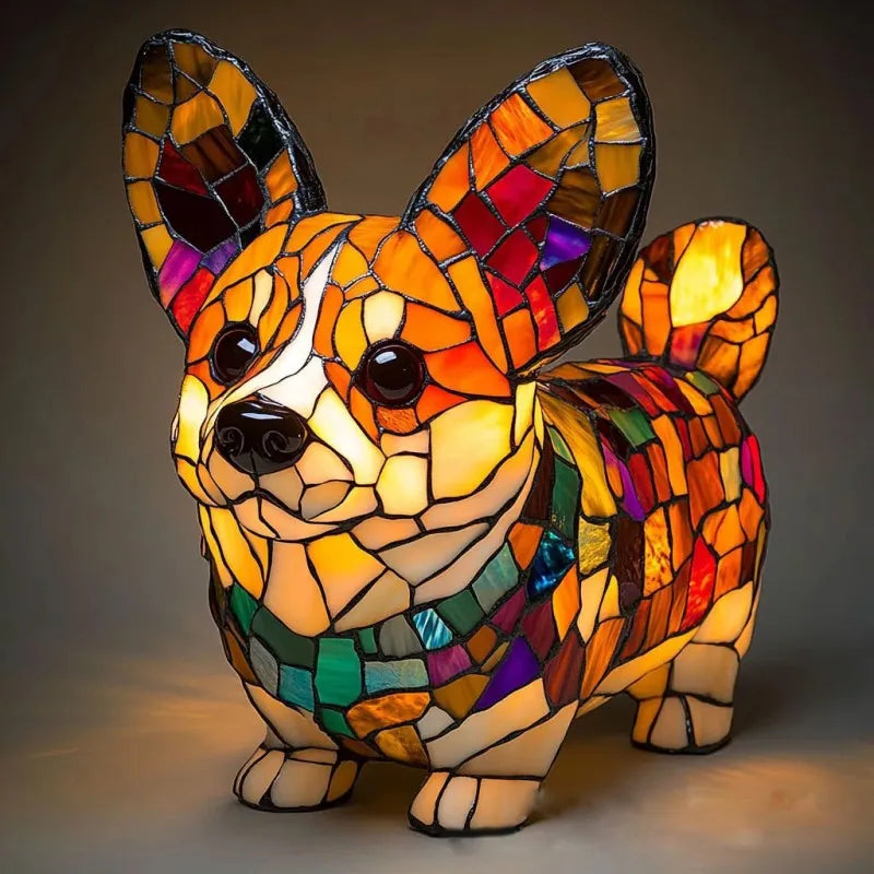 LumiCorgi - Lámpara Mágica De Vidrio Tintado Con Forma De Corgi
