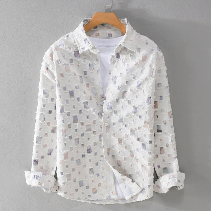 Lipsey - Camisa de Manga Larga con Botones y Diseño de Cuadrados Texturizados