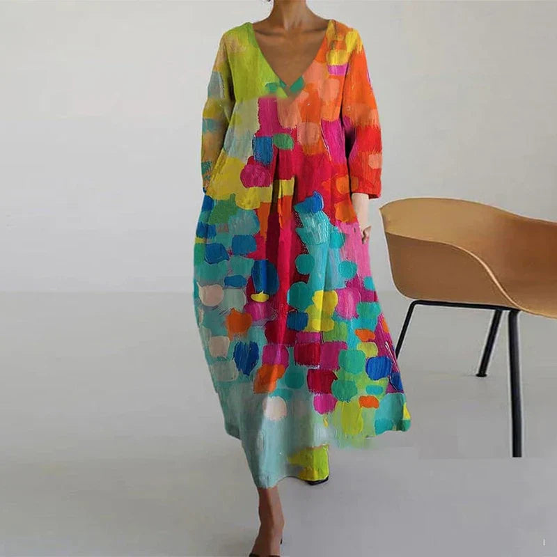 Leticia - Vestido Colorido Con Cuello en V