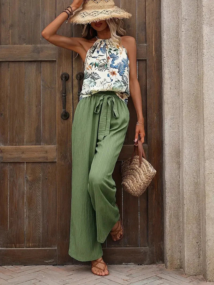 Azelie - Elegante Conjunto De Dos Piezas Sin Mangas Estampado