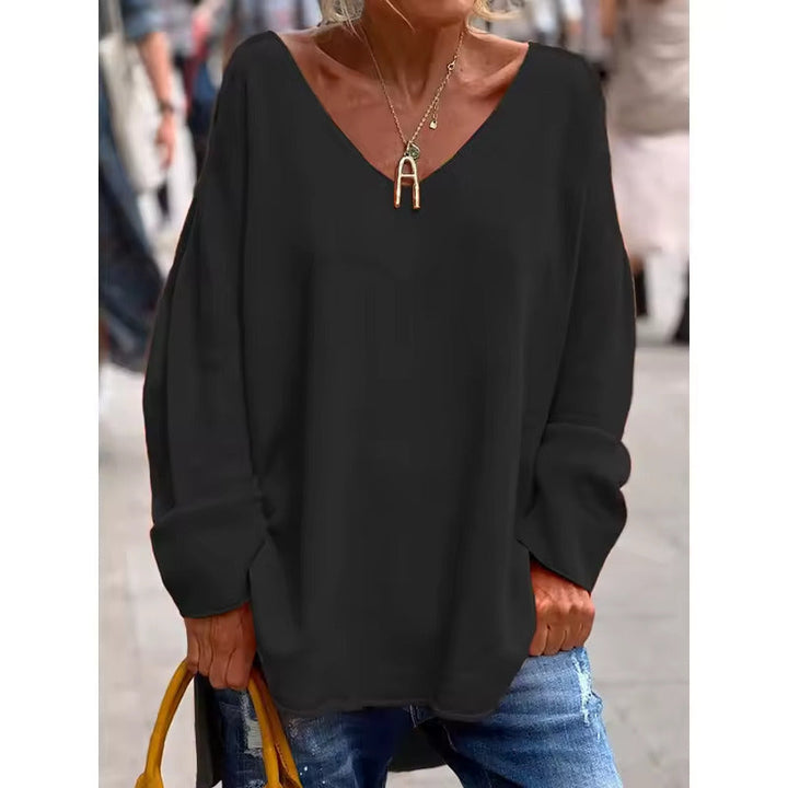 Paola - Elegante Top De Manga Larga Con Cuello en V Holgado