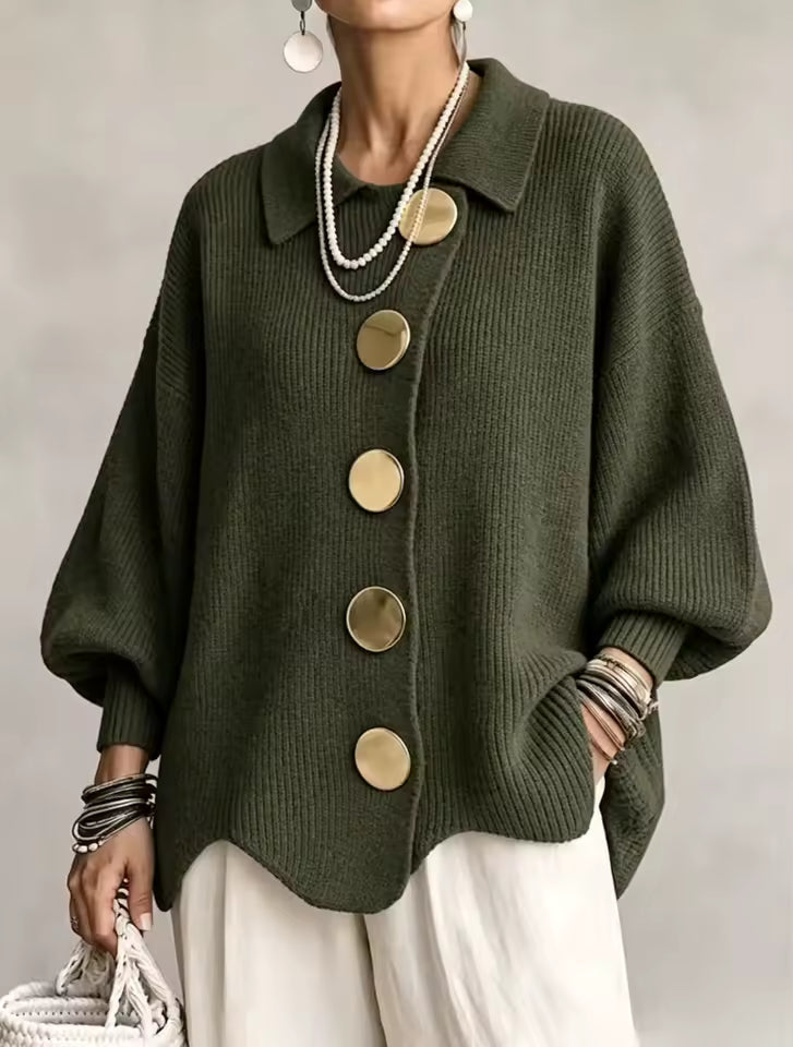 Shiryl - Rebeca de Punto Con Cuello Mangas Largas y Botones