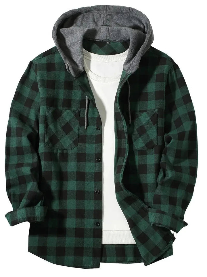 Ronildo - Camisa a Cuadros de Manga Larga Con Capucha y Botones