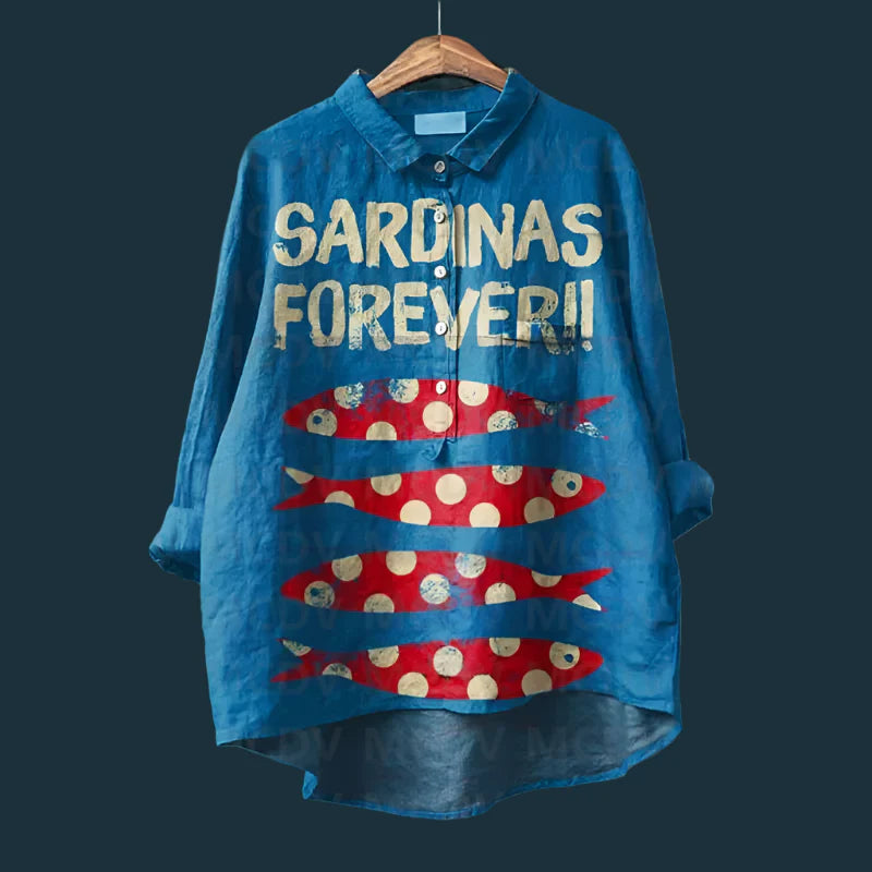 Saioa - Cómoda Camiseta Vintage Con Estampado De Peces