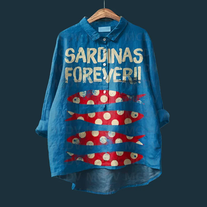 Saioa - Cómoda Camiseta Vintage Con Estampado De Peces