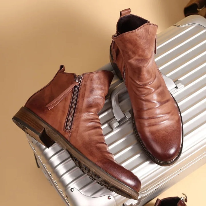 Antonio - Elegantes Botas de Piel con cierre de Cremallera