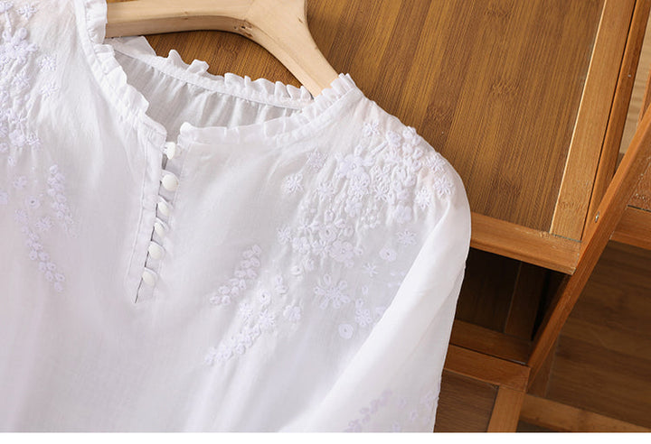 Kissina - Blusa De Algodón y Lino Bordada