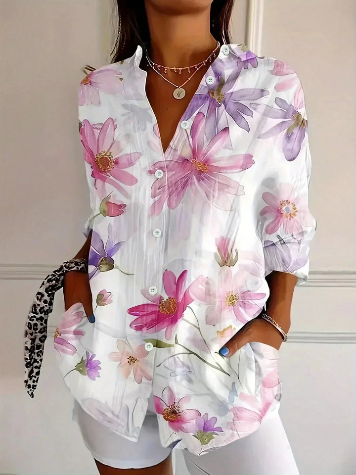 Tzufit - Elegante Camisa de Manga Larga Con Estampado Colorido