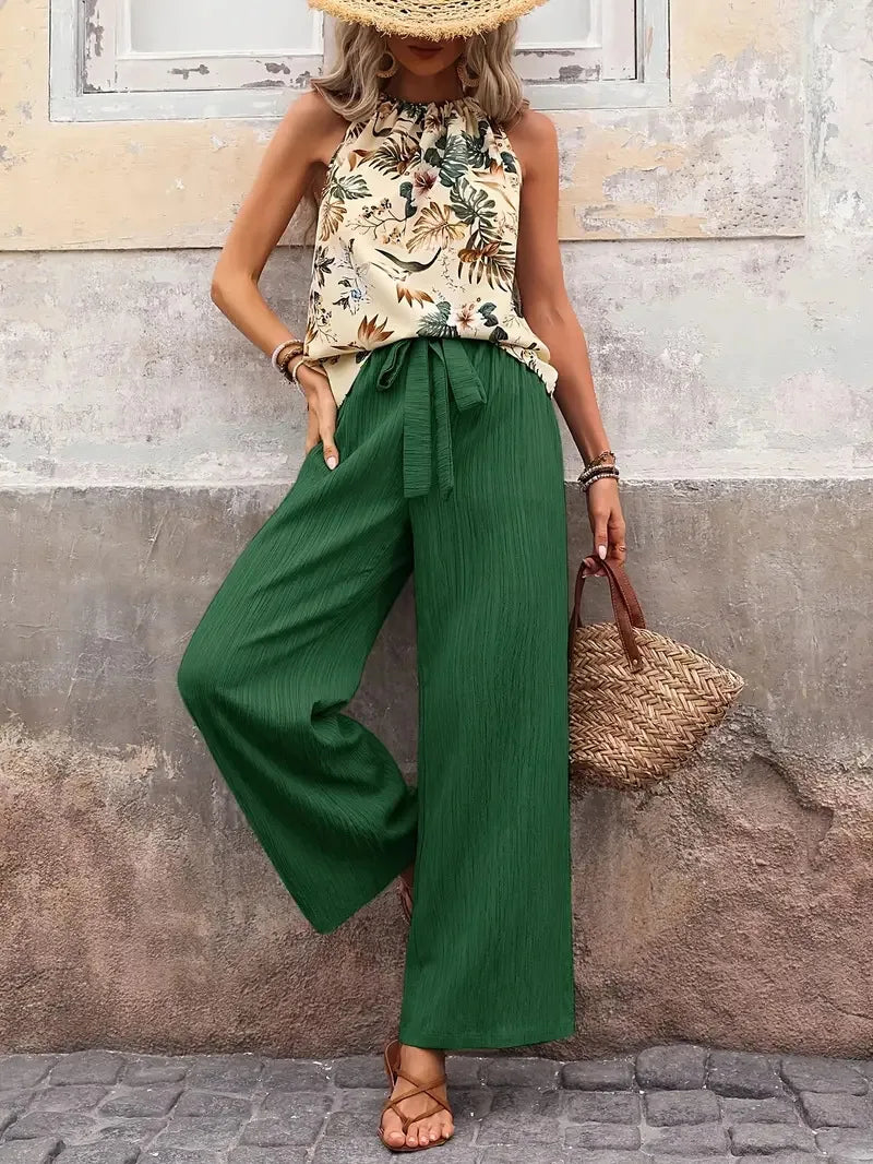 Azelie - Elegante Conjunto De Dos Piezas Sin Mangas Estampado