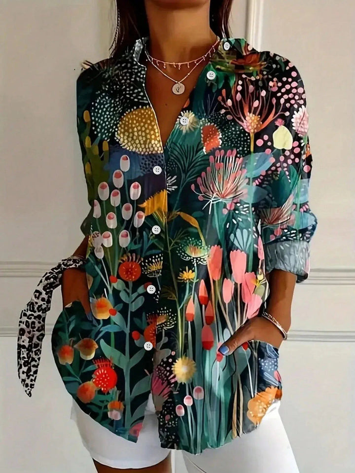Tzufit - Elegante Camisa de Manga Larga Con Estampado Colorido