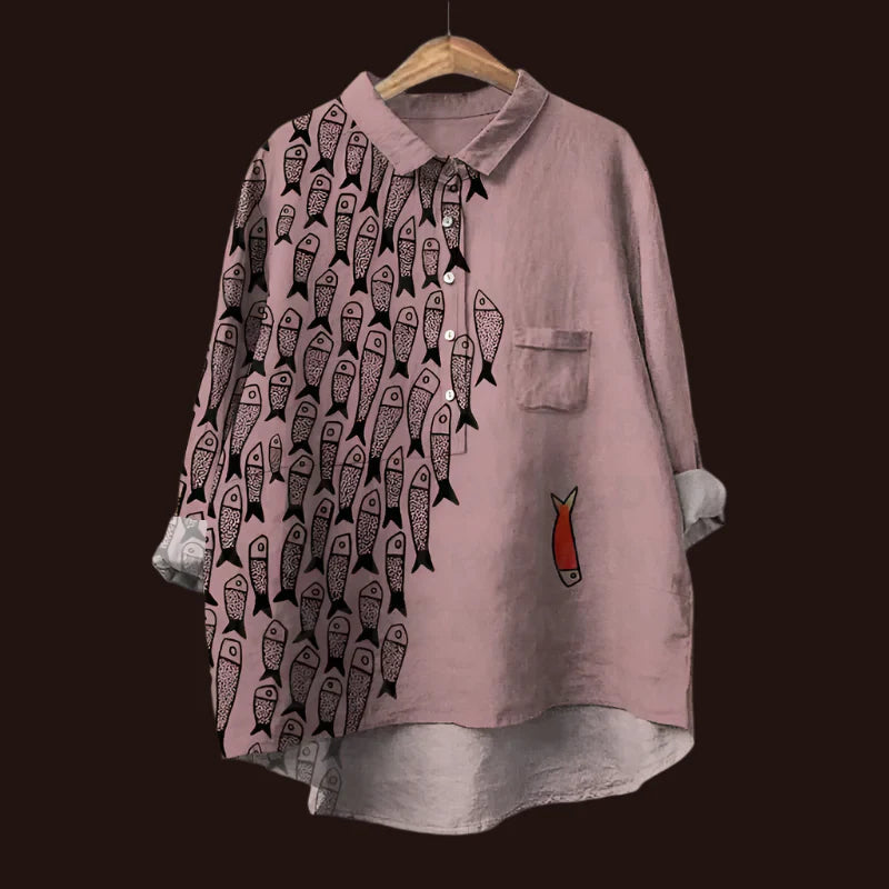 Saioa - Cómoda Camiseta Vintage Con Estampado De Peces