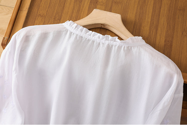 Kissina - Blusa De Algodón y Lino Bordada