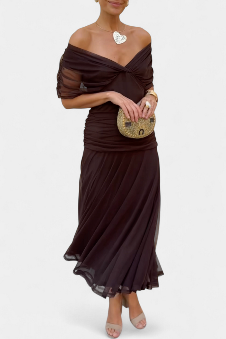 Rawan - Vestido Largo De Gasa Con Hombros Descubiertos