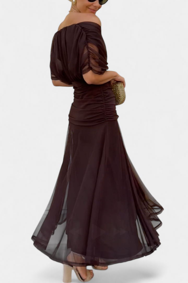 Rawan - Vestido Largo De Gasa Con Hombros Descubiertos