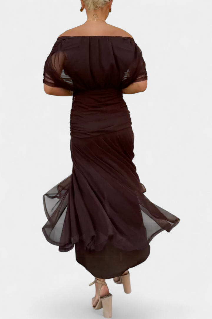 Rawan - Vestido Largo De Gasa Con Hombros Descubiertos