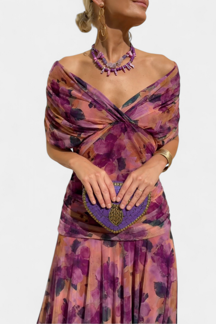 Rawan - Vestido Largo De Gasa Con Hombros Descubiertos